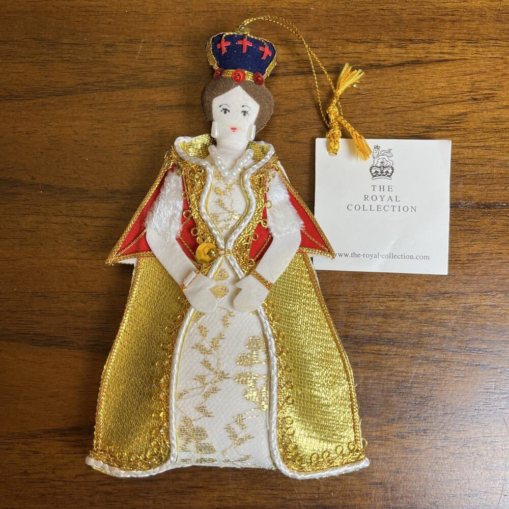 The Royal Collection Christmas Ornament Queen Embroidered Gold Red White Fabric